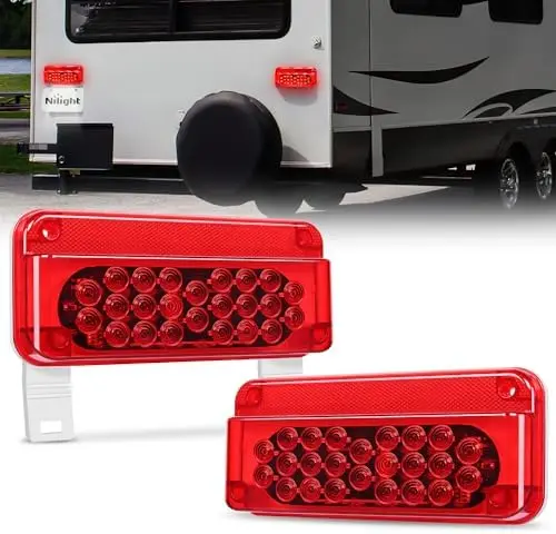 

Nilight 54 LED RV Tail Lights - Red/White Waterproof Surface Mount for Camper Van, Brake & Turn Signal