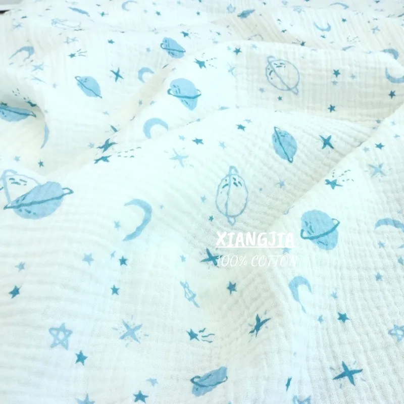135x50cm Blue Moon Planet All-Cotton Double-Layer Crepe Fabric for Children's Pajamas Quilt Bib Bath Towel Sewing Cloth view 6