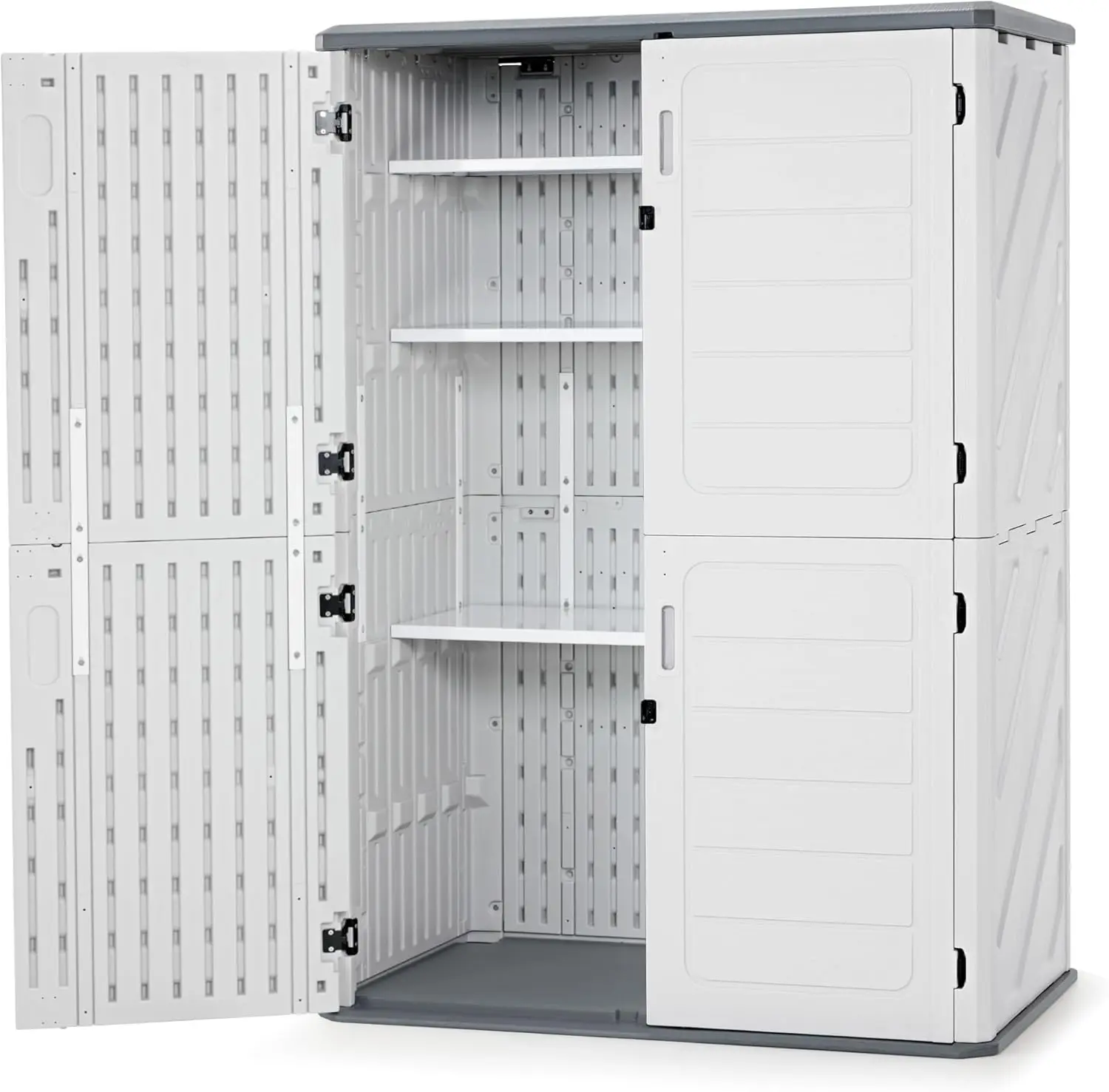 

Пластиковый уличный шкаф для хранения объемом 50 куб. футов с полками, водонепроницаемый уличный сарай из полимерной смолы 4,3 x 2,5 фута с полом