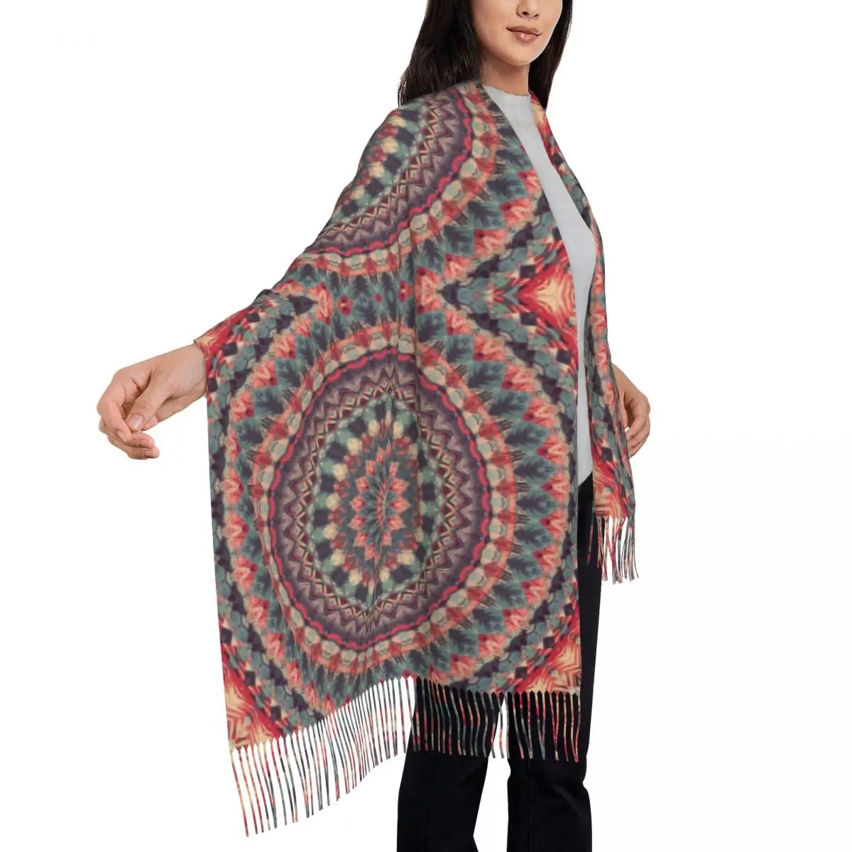 Retro Mandala Scarf with Long Tassel Bohemia Print Warm Soft Shawls and Wrap Ladies Custom Scarves Wraps Winter Vintage Bufanda