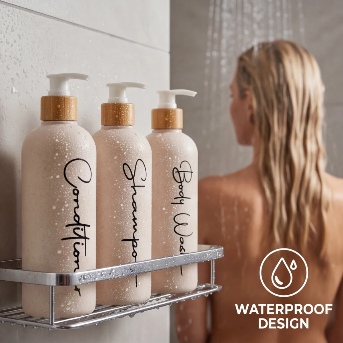 Bathroom Accessory Set, 3PCS Refillable Shampoo Soap Pump Bottles, Wheat Straw Farmhouse Bathroom Bottles for Home Decor view 5