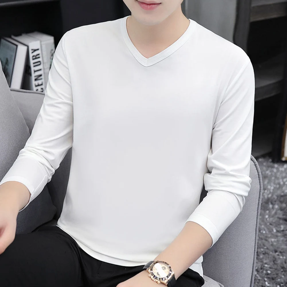 

Men\\\\\\'s Long Sleeve T Shirt Solid Color Pullovers V Neck Undershirt Slim Fit Tee Applicable for Spring and Autumn
