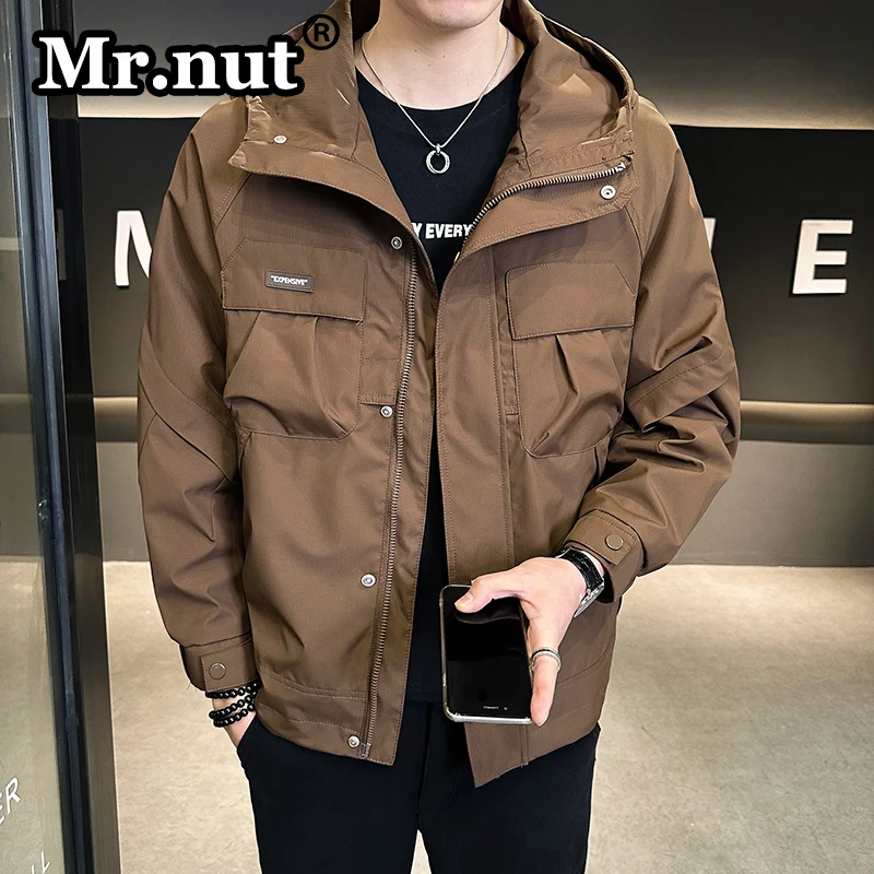 

Mr.nut Windbreak Outdoor Jacket Spring Autumn New Men's Hooded Tooling Jacket Slim Fit Type Tops Fashion High-Quality Male Coat