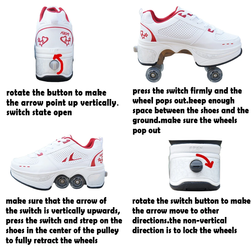 Deformation Roller Skate Shoes 4-Wheel Skates Professional Double Row Skating Deform Shoes Sneakers With 4 Wheels Shoes Gifts