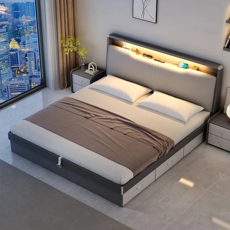 

Современный каркас кровати в европейском стиле, простой высокий изголовье, роскошный каркас двуспальной кровати, королевский размер, мебель для хранения Cama De Casal, домашняя мебель