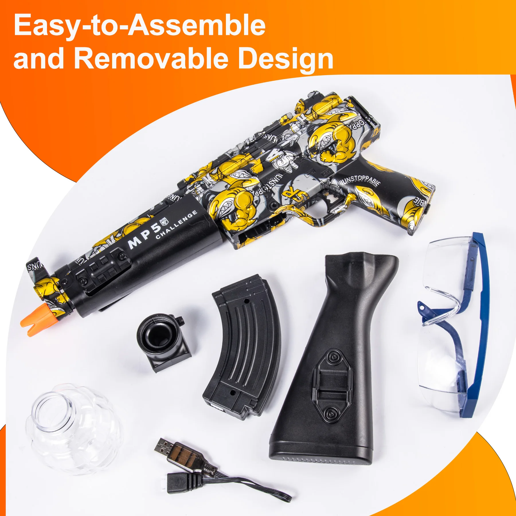 Jouets de pistolet Blaster électrique MP5, jouet de tir de haute précision, jouet d'extérieur automatique parfait pour anniversaire (ballettes exposées)