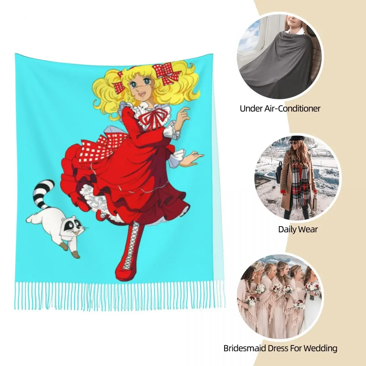 

Candy Candy Snow Capucin Scarf Tassel Scarves Women Soft Warm Shawls and Wraps Large Fall Winter Shawl Wrap