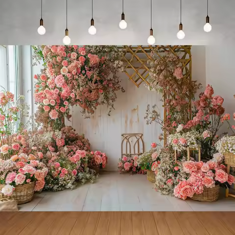 Flower arched wooden grid themed children's birthday party Backdrop, adult wedding, family gathering banner photography Backdrop