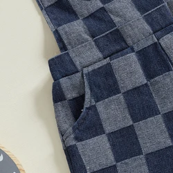 Infant Plaid Print Sleeveless Square Neck Overalls Suspender Shorts Romper for Baby Boys and Girls Toddler