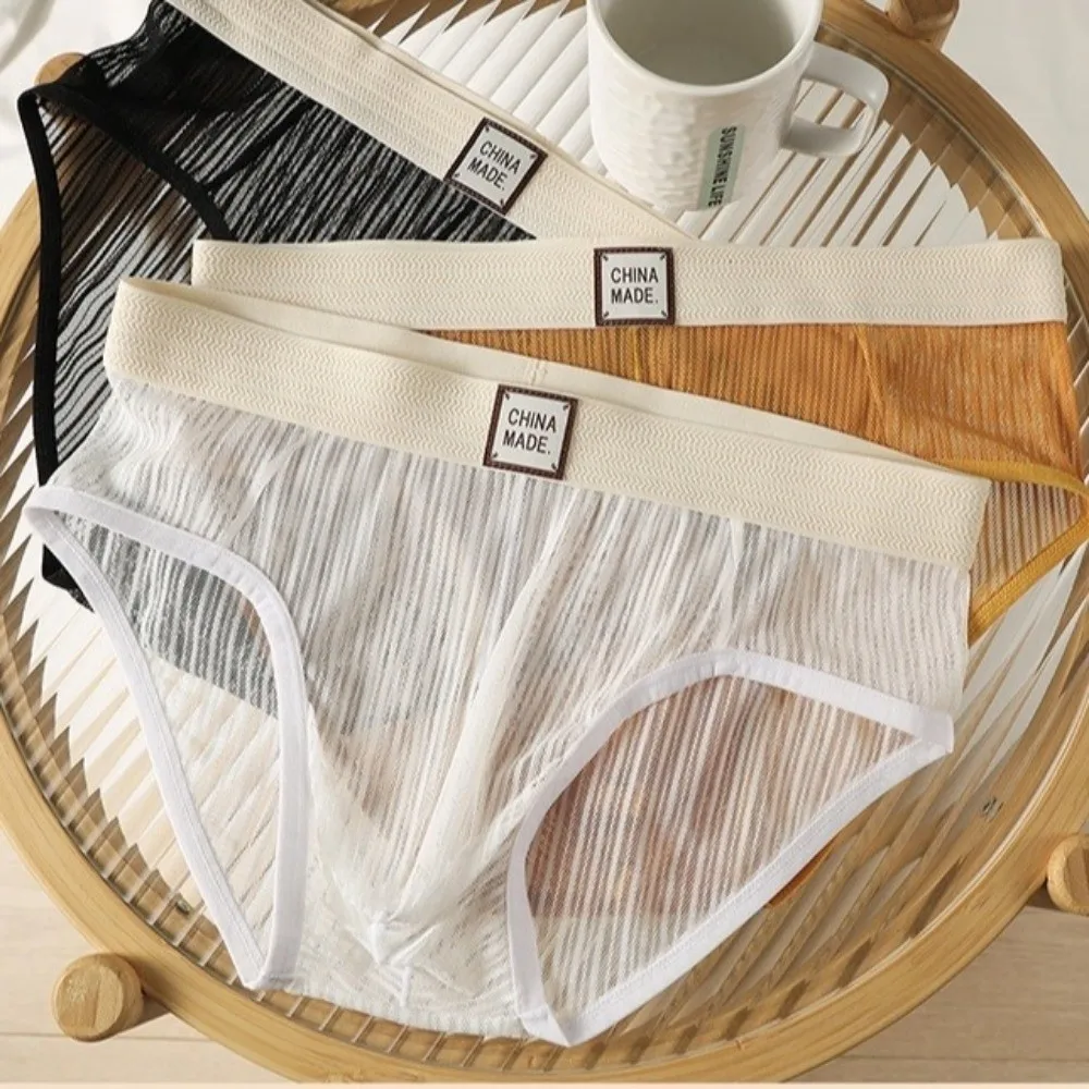 Underpants Transparent Men Underwear Mid Waist U Pouch Ultra Thin Panties Triangle Lingerie Male Mesh Briefs Daily Use