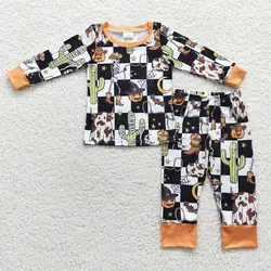 Wholesale Children Halloween Baby Boy Set Infant Pumpkin Skull Sleepwear Kids Pants Western Cactus Cow Outfit Todder Pajamas