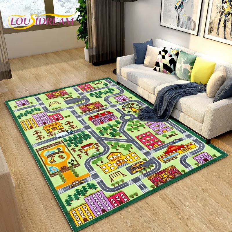 Kids Baby Playmat Highway City Traffic Playroom Area Rug Large,Carpet Rug for Living Room Bedroom ,Bathroom Non-slip Floor Mat