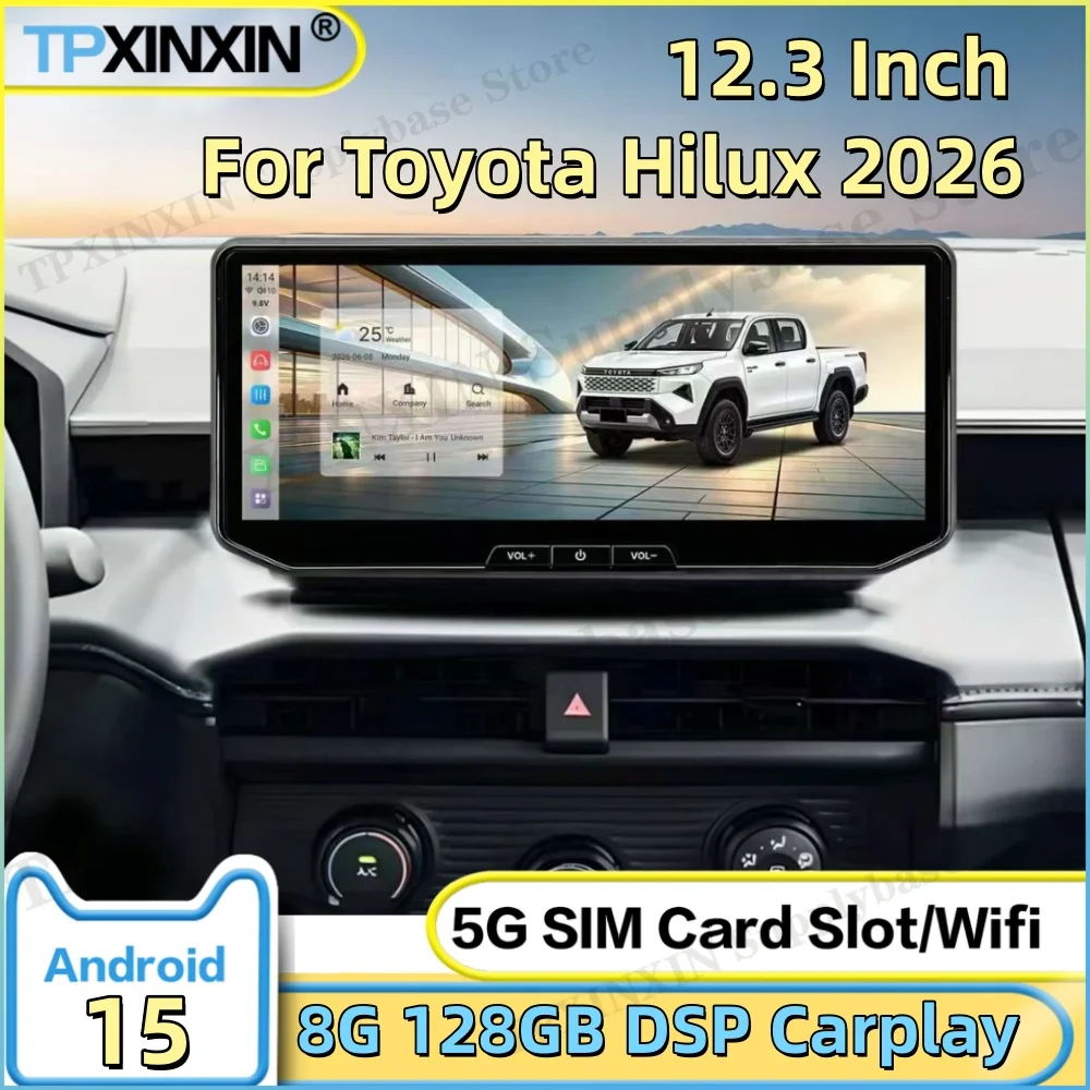 Android Car Radio For Toyota Hilux 2026 Car Multimedia Player GPS Navigation Wireless CarPlay Auto Stereo Head Unit Split Screen