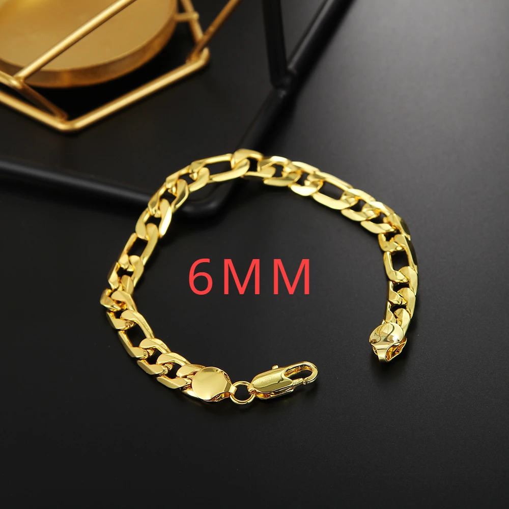 Popular Brands 925 sterling Silver 18K gold Color custom 6MM Chain Bracelets for man Women Fashion Party wedding Gifts Jewelry