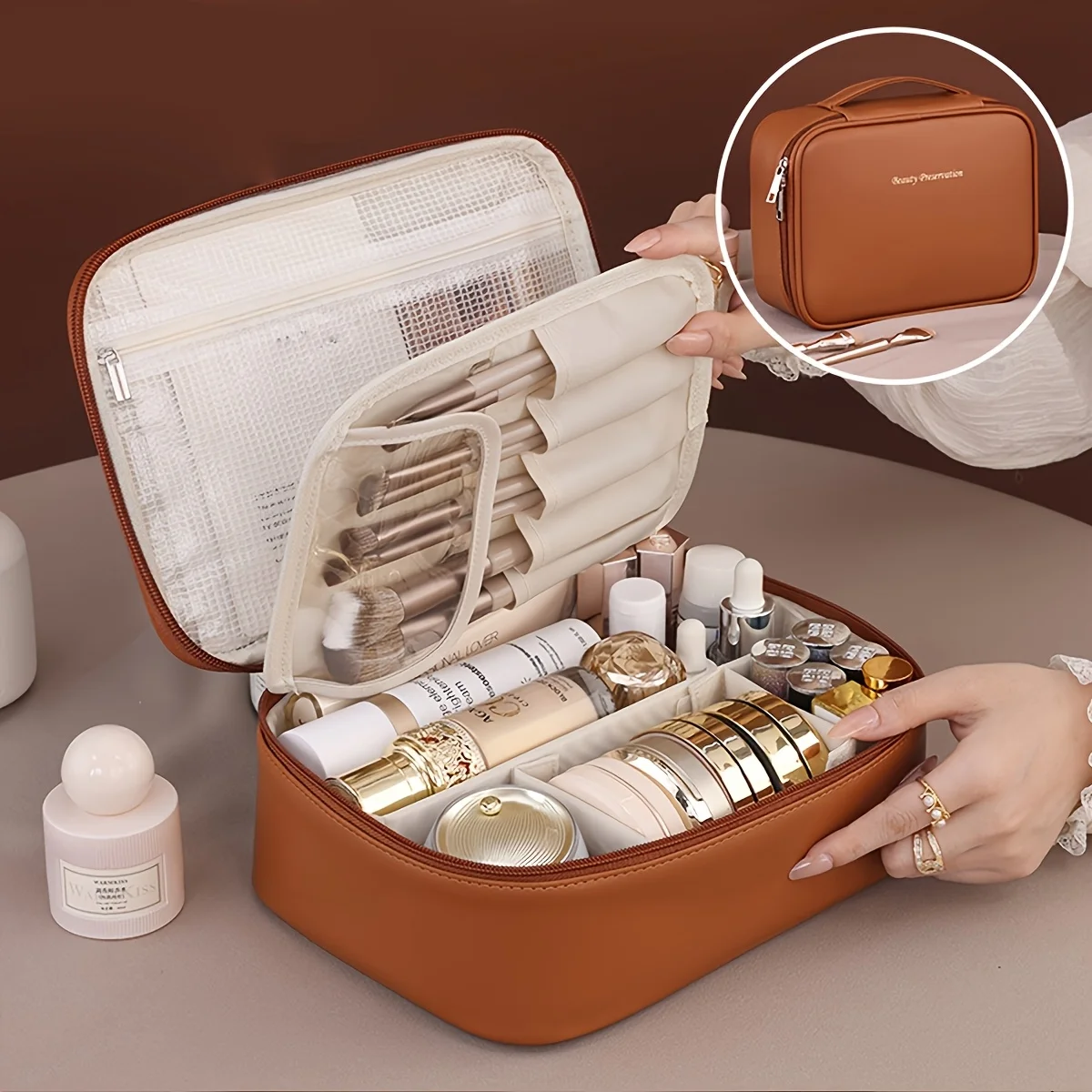 PU Portable Cosmetic Storage Bag Large Capacity Mouthwash Waterproof Bag Travel Supplies OrganizingBag