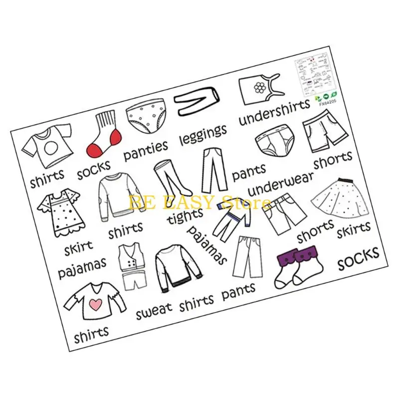 E28F Clothing Dresser Compartment Labels with Pictures and English Text