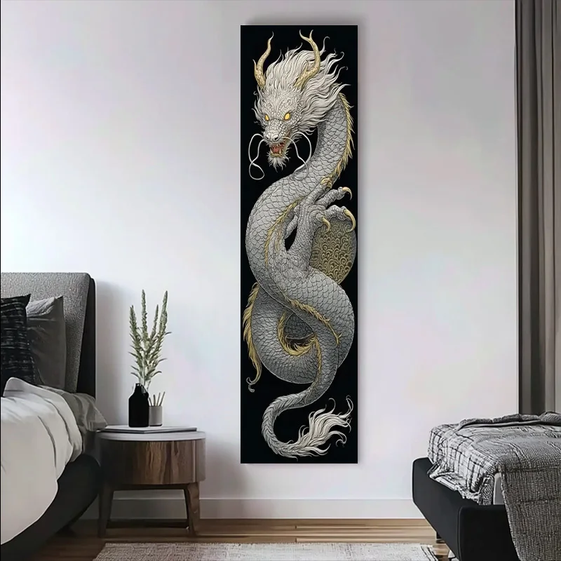 Tapestry Wall Decor Tapestry Custom 1 piece, majestic white dragon soaring cloud vertical wall decoration, suitable for living