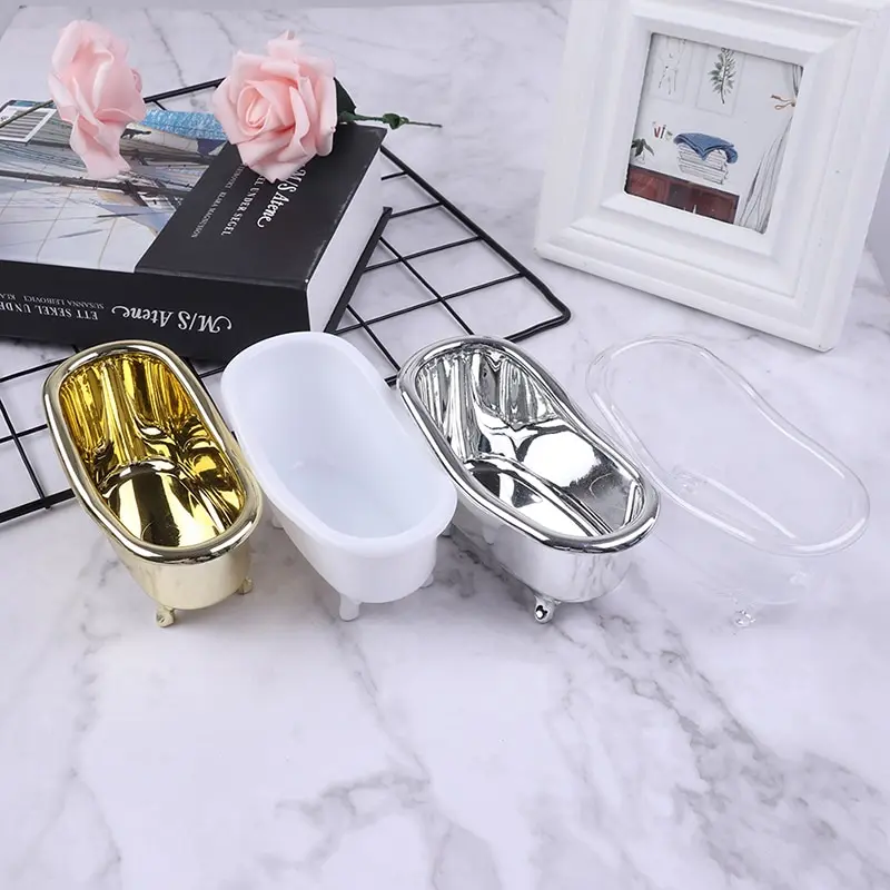 1pc Mini Makeup Bathtub Soap Jewelry Storage Box Nail Casket Holder Organizer Gold Silver Doll house accessories