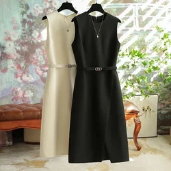 Summer Women Round Neck Vest Maxi Dress Ladies Solid Color Sleeveless Long Dresses Female Large Size 4XL A-line Vestidos 