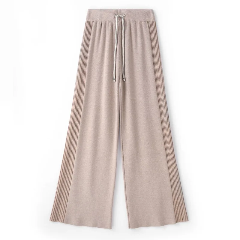 Knitted wide-leg pants design sense side pleated pit strips autumn and winter thickened drape loose and thin moppingcasualpants