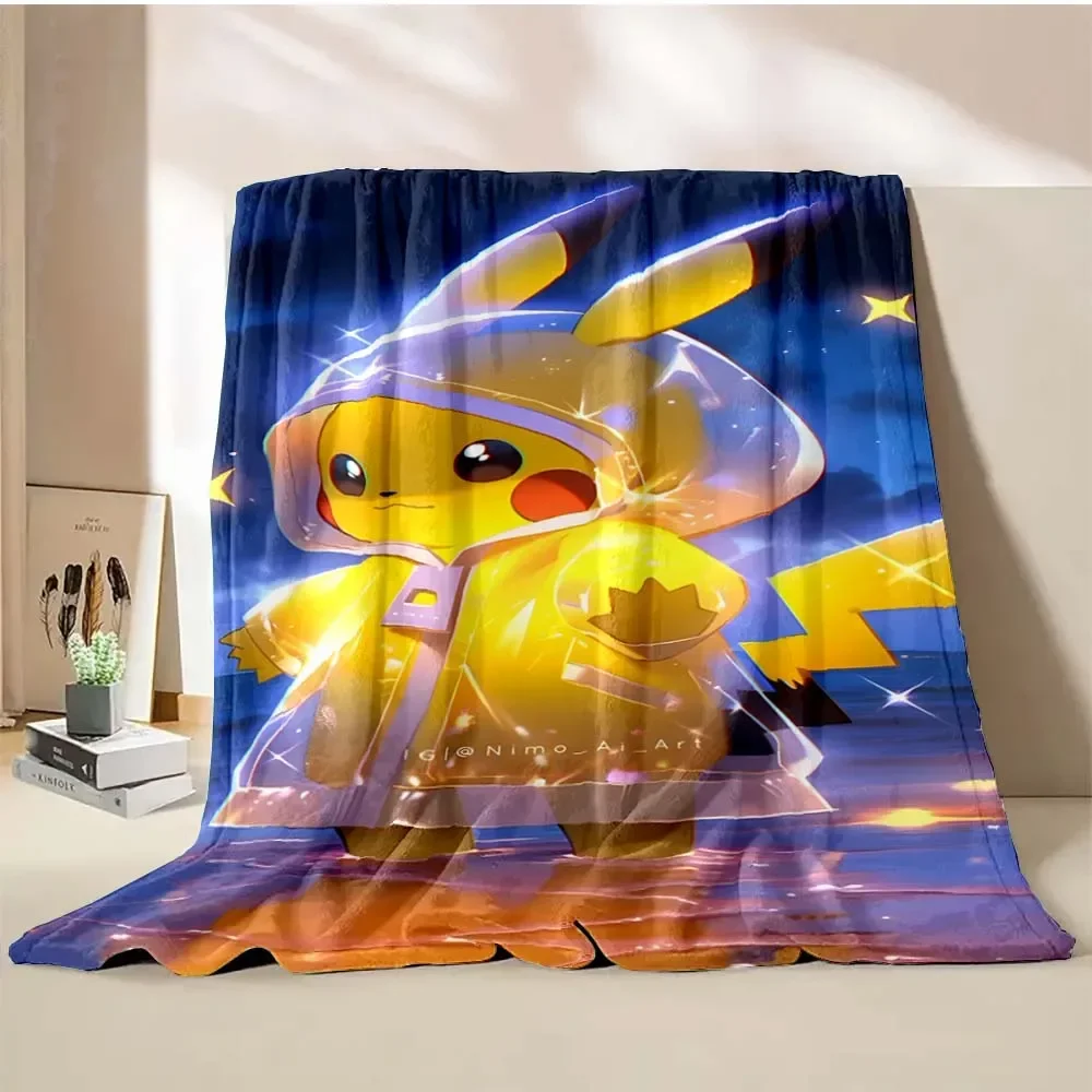 Poke-mon Pikachu Anime Coperta Cartone animato giapponese Morbida coperta soffice Peluche Copriletto Divano Camera da letto Coperta calda Regalo