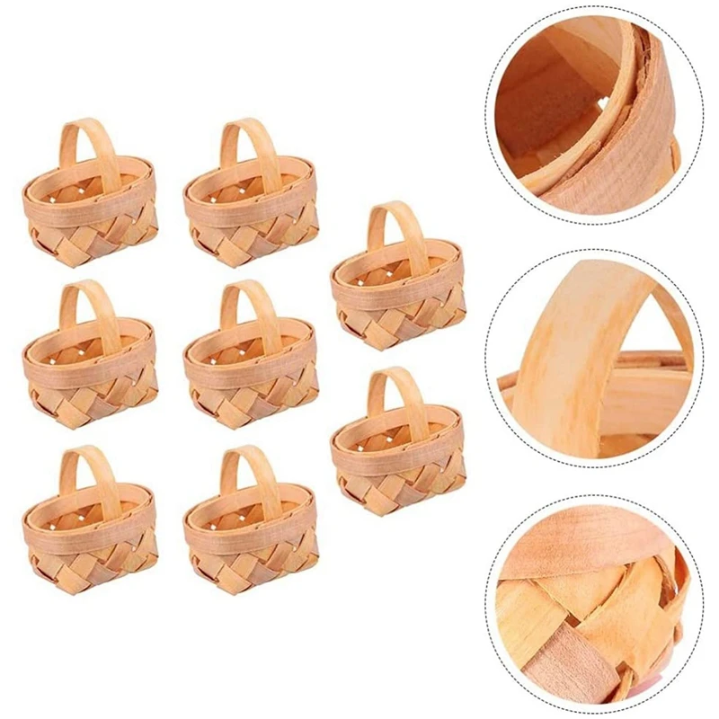 8PCS Mini Woven Baskets With Handles For Party Favors Crafts Decor Photo Prop