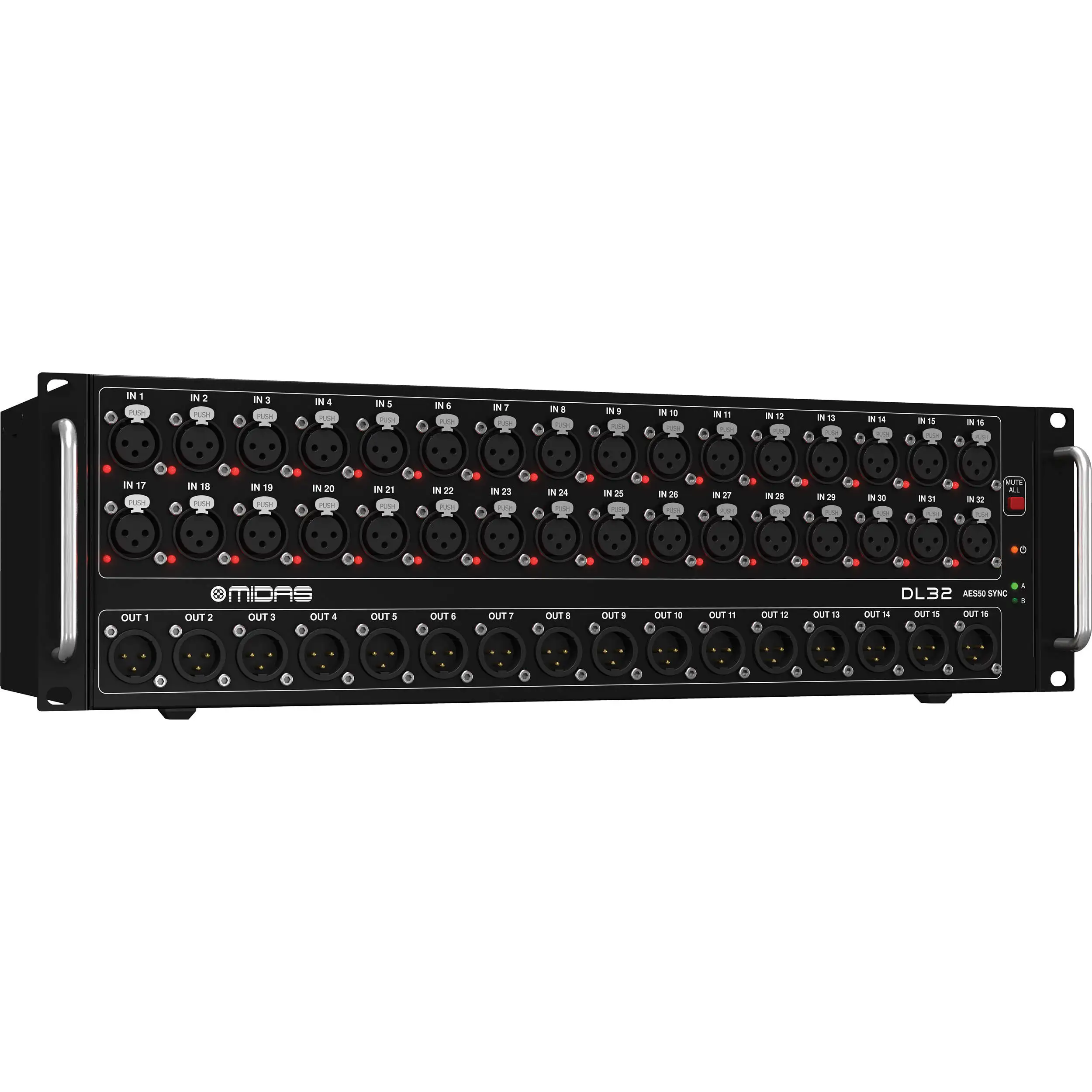 Midas DL32 Digital Snake 32-input / 16-output Stage Box with 32 Preamplifiers, Ultranet Ethernet and ADAT Digital Connectivity