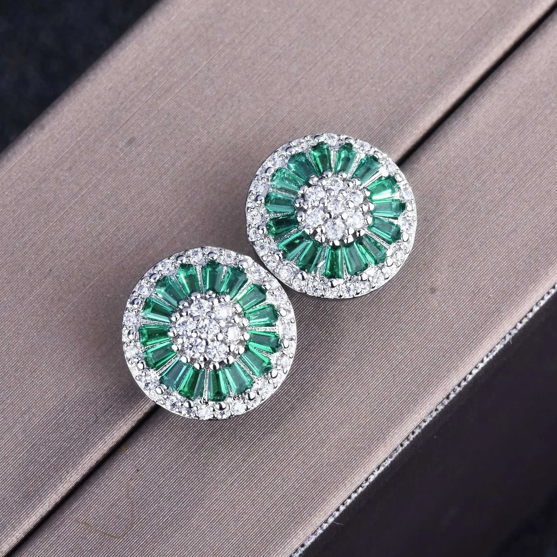 DIWENFU Real S925 Sterling Silver Drop Earring Natural Emerald Jewelry for Women Fine Bizuteria Gemstone Turquoise Earrings Box