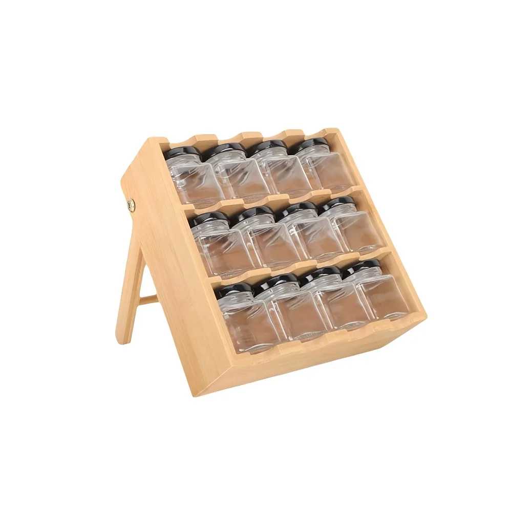 

Wooden 12 Grids Spice Rack Large Capacity Space Saving Condiment Storage Shelf with Storage Jars Spice Organizer for Storing
