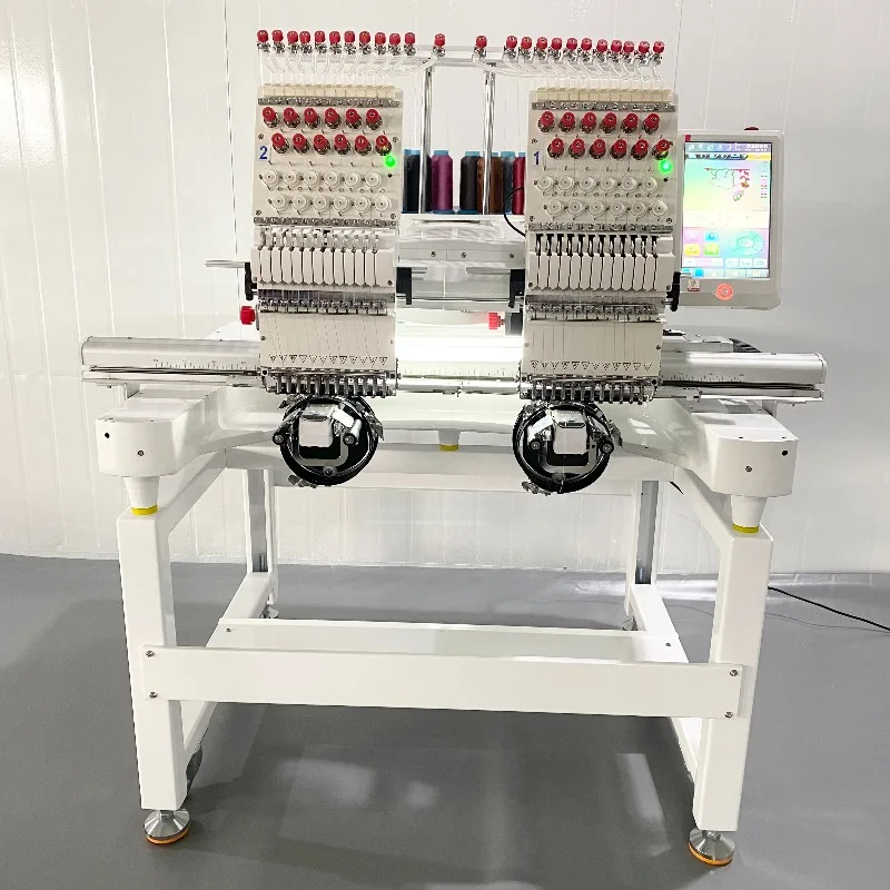 Dual Output Embroidery System 2 Heads 16 Needles Industrial Embroidery Machine for High Volume Hat Production