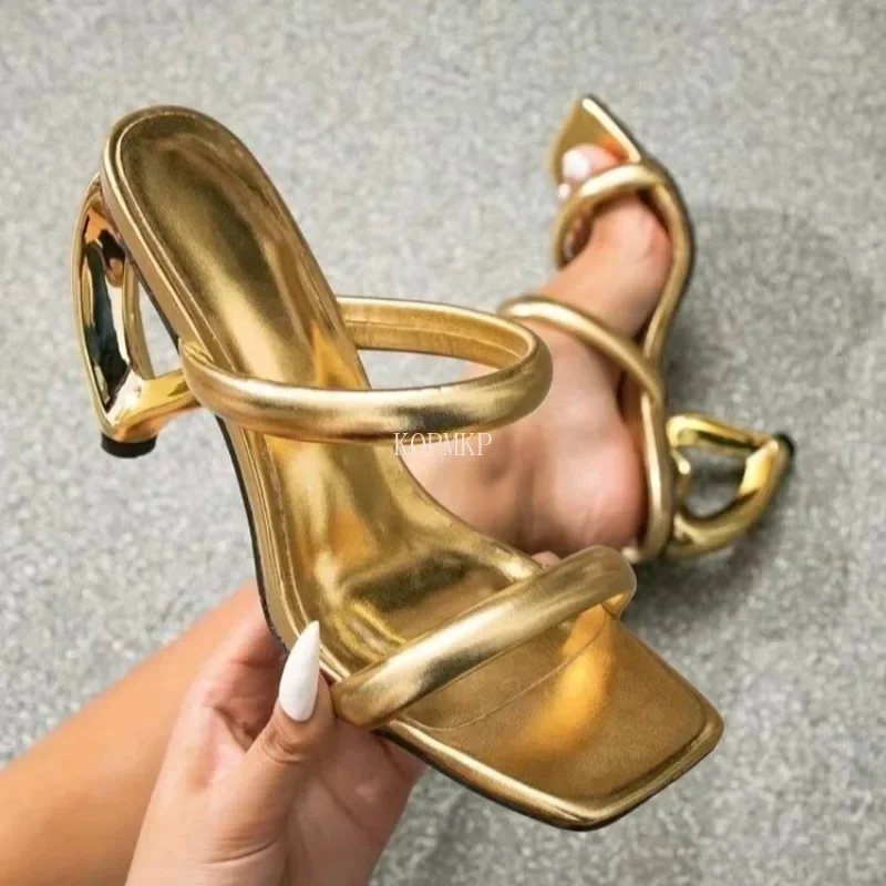 Summer Fashion Women Sandals Weddings Bride Luxury Shoes for Women Golden Designer Party Open Toed Heart-shaped Heels Zapatos