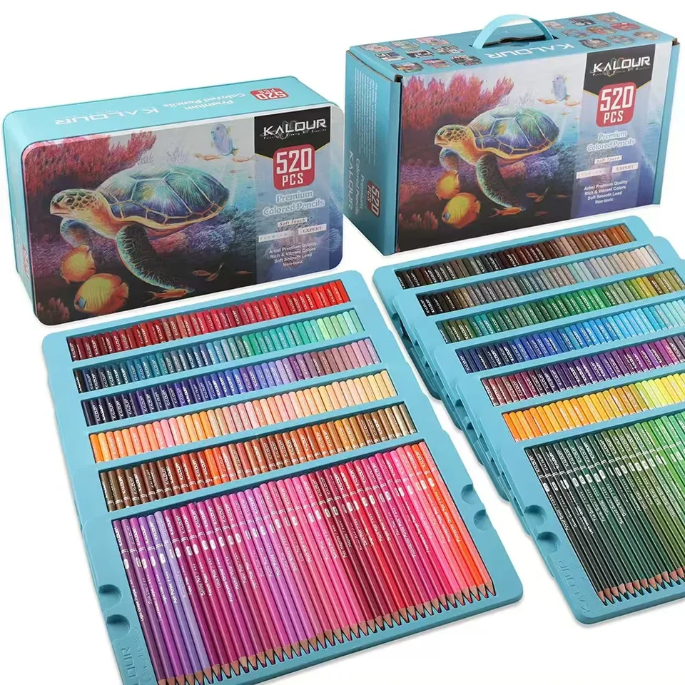 KALOUR プロ色鉛筆、520色セット、鮮やかな色のアーティスト向けソフト