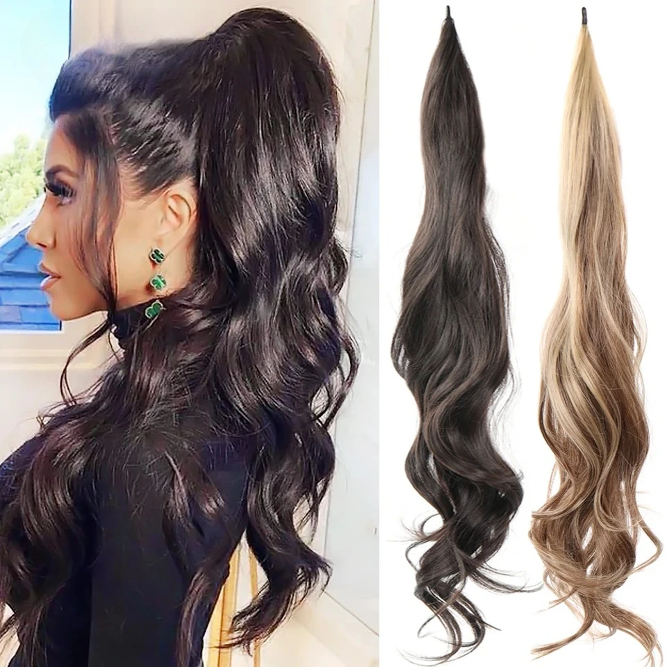 

Synthetic Flexible Wrap Around Long Ponytail Hair Extensions Natural Wave Cute Blonde Balck Grey Women Fake Pony Tail