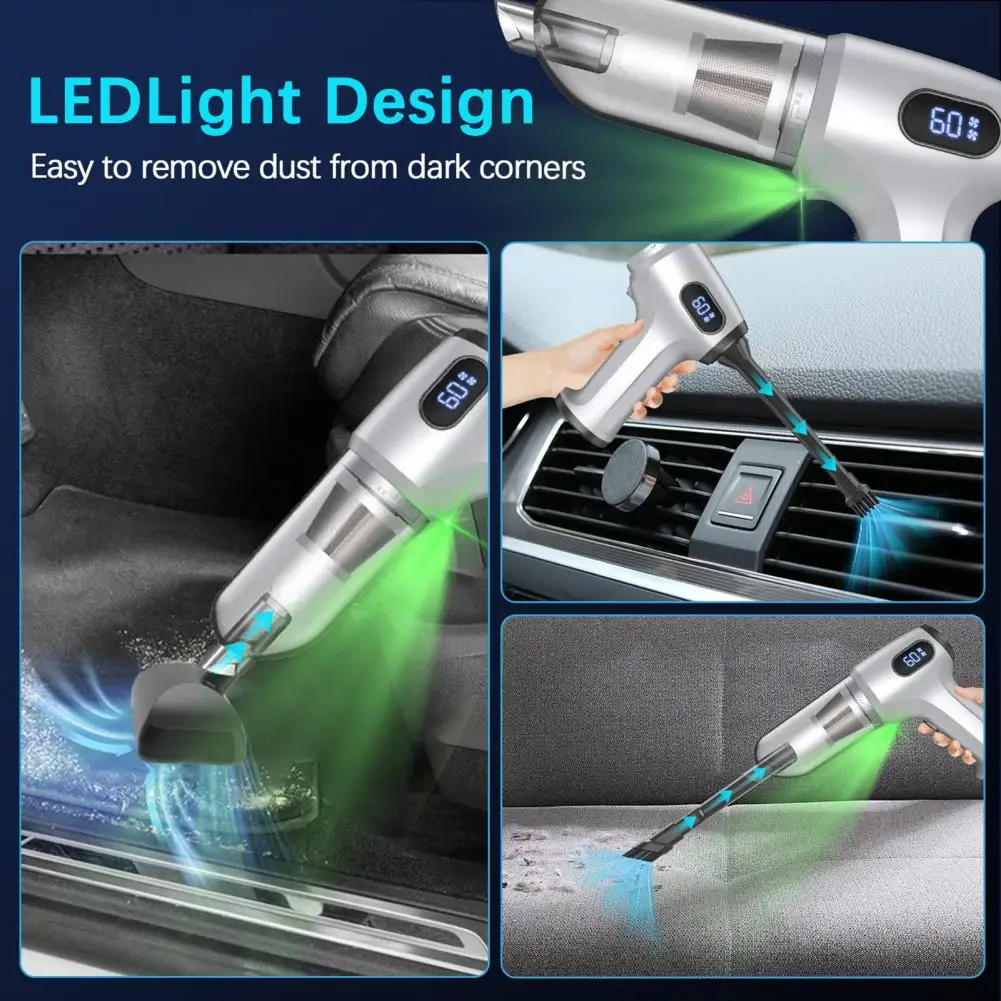 

Car Tool Portable Car Vacuum Cleaner with Blower Inflator Wireless Handheld Vacuum with Adjustable Suction Green Light for Home