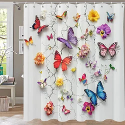 Colorful Butterflies Shower Curtain Bath Curtain , Printed Polyester Floral Bathroom Curtains for Home Decoration Curtain