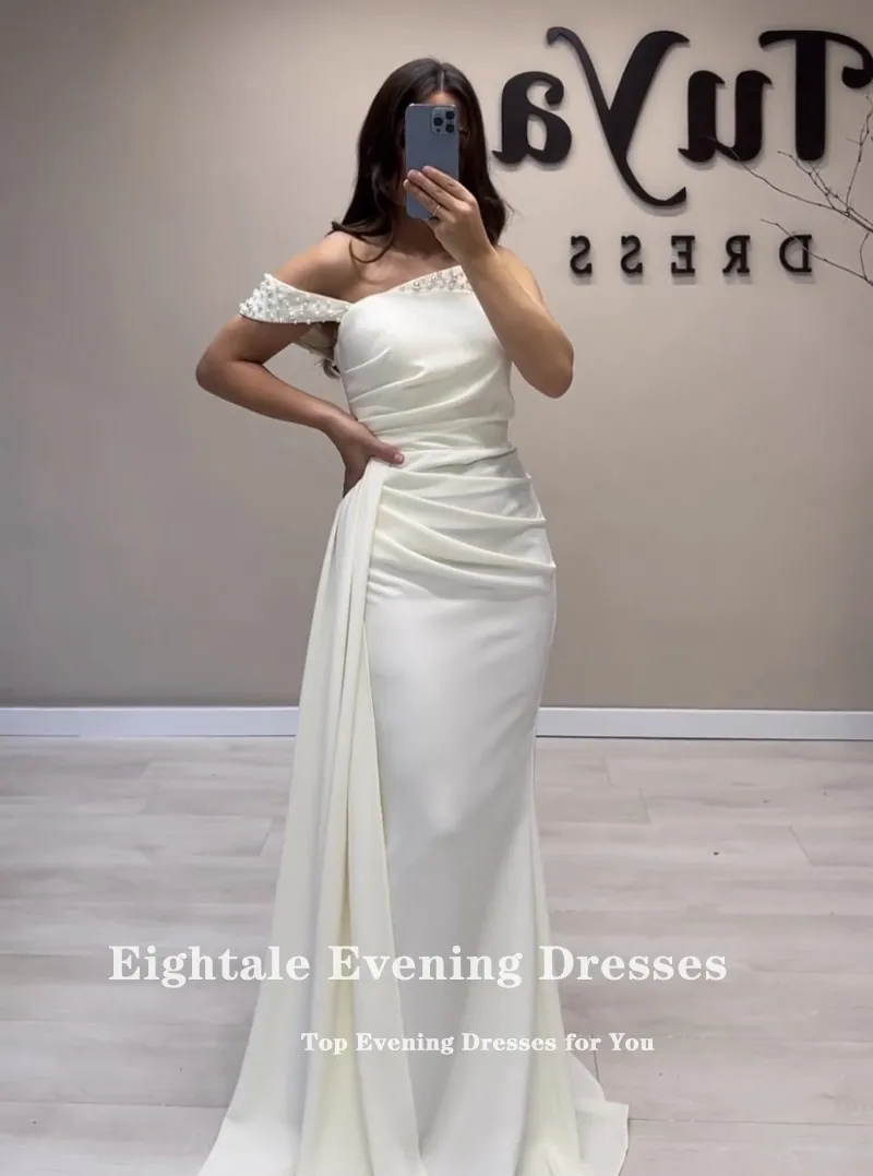 Eightale Elegant Evening Dress for Wedding Party One Shoulder Beaded with Pearls Arabic Mermaid Celebrity Formal Prom Gowns