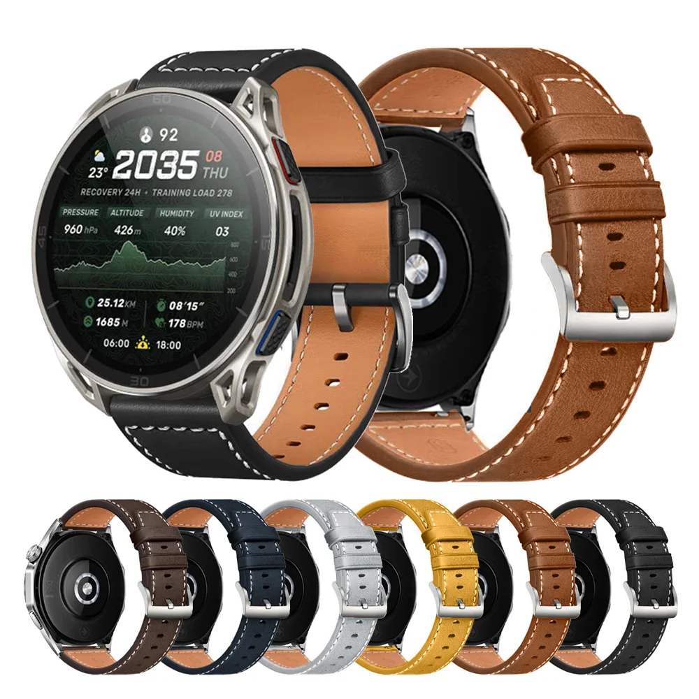 20/22mm Leather Watch Band For Huami Amazfit Cheetah 2 Ultra 48mm/BALANCE2 Sport Strap Amazfit Bip 6 5/GTR/GTS Replace Wristband