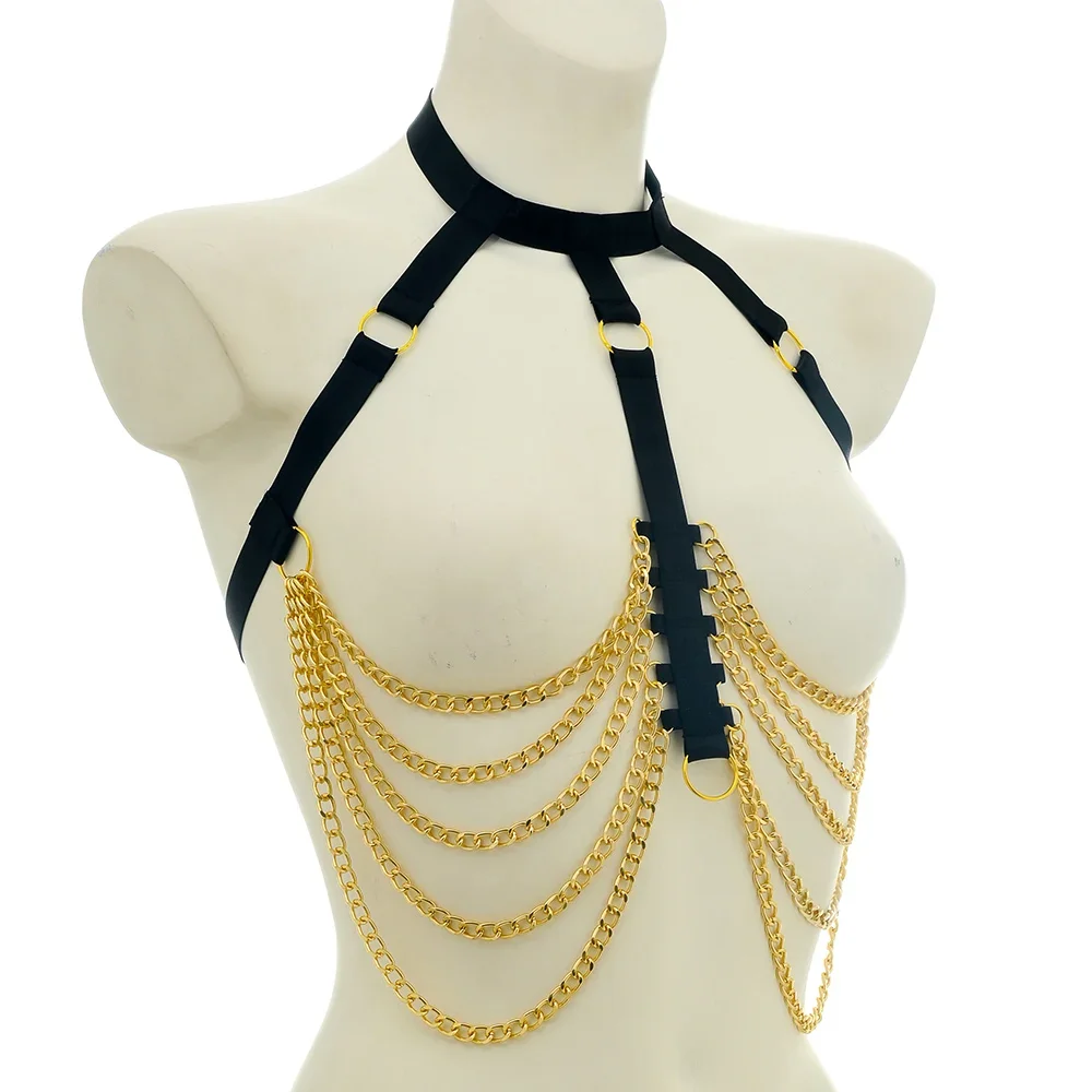 Women Hollow Body Chain Sexy Lingerie Bondage Body Harness Pastel Goth Open Chest Adjustable Black Body Harness Bra