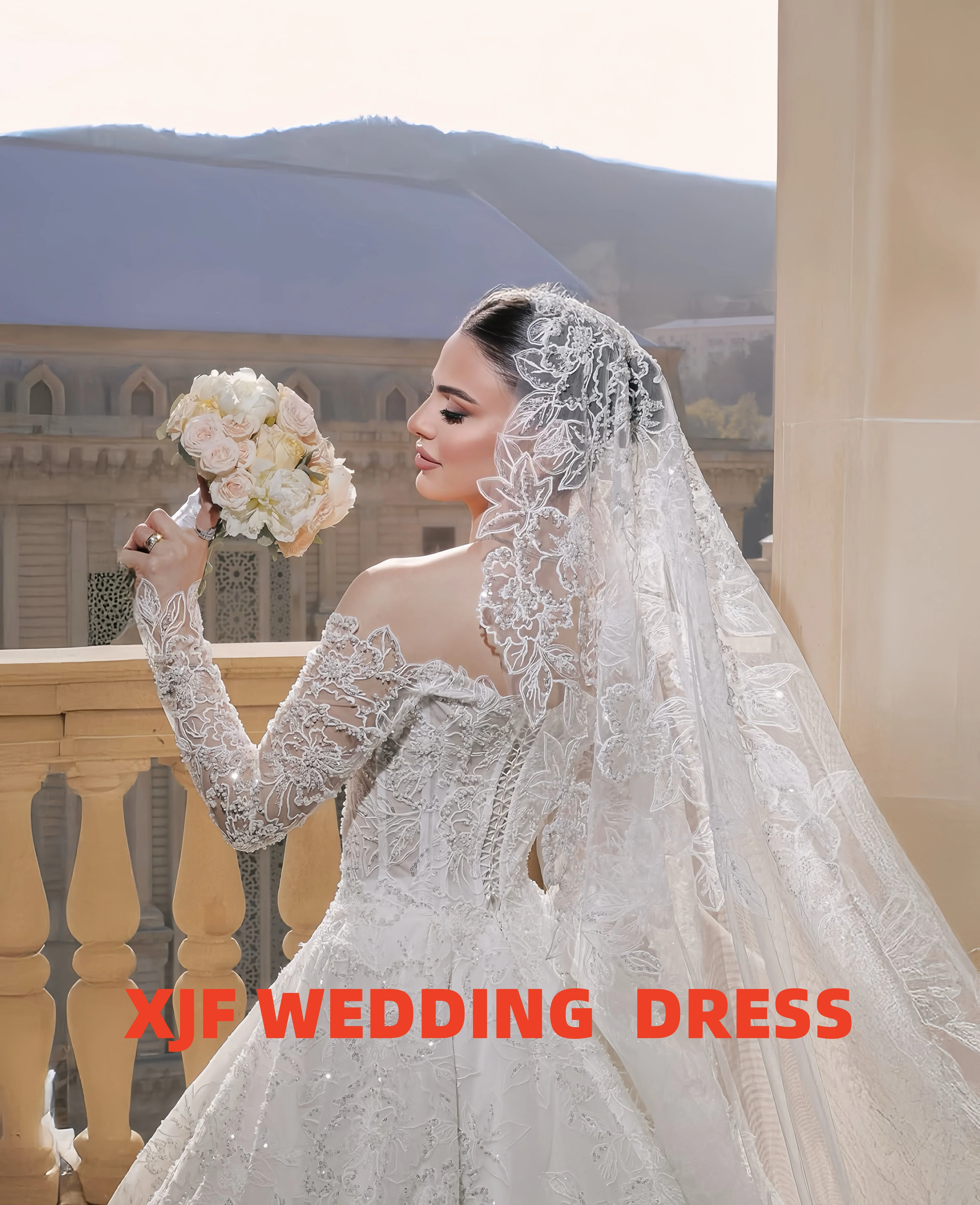 Personnalisé col doux à manches longues robe de bal perlée luxe amanda novias robes de novia amanda novias robe de mariée