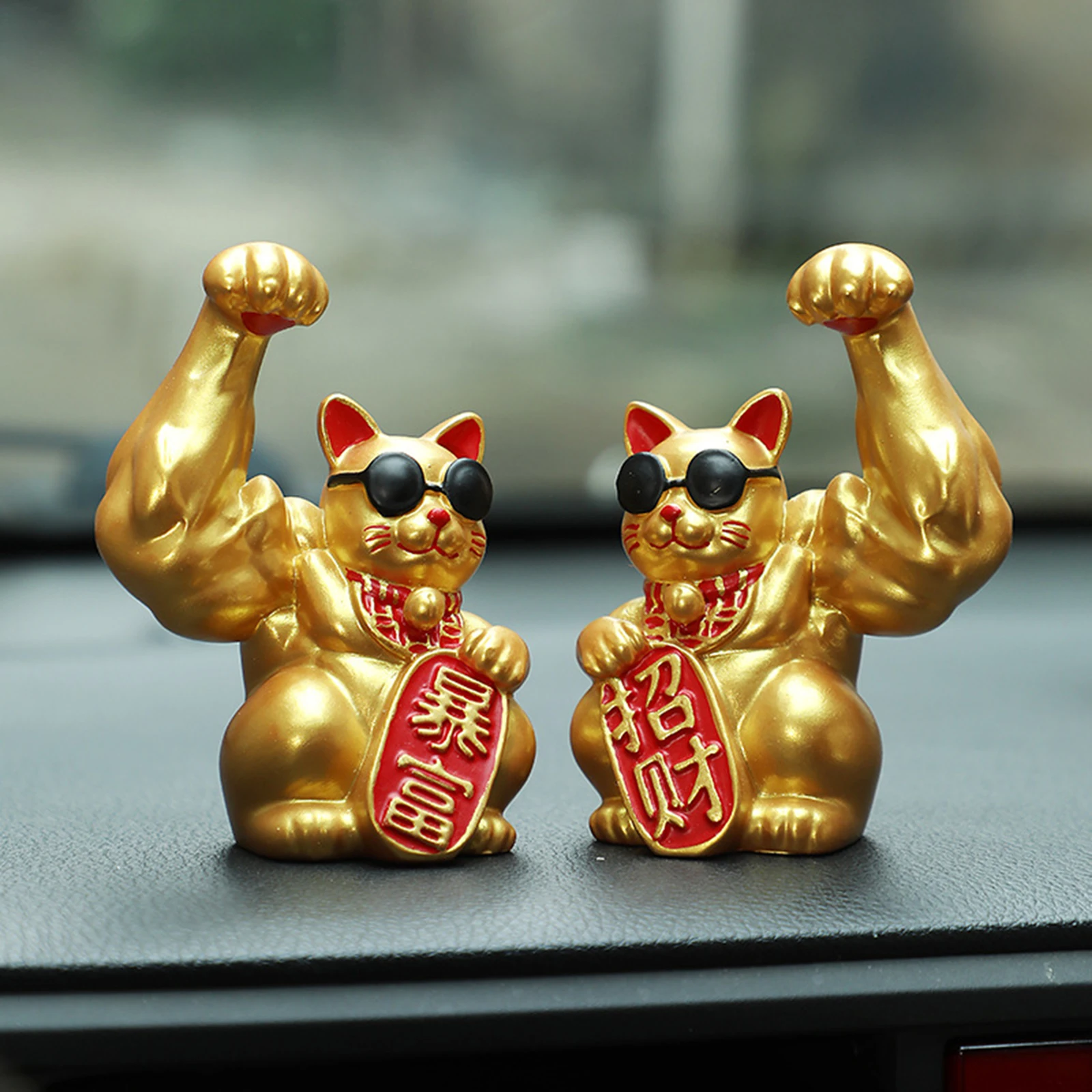 Muscle arm lucky cat ornament statue Creative Cat Figurine Big Muscle Arm Resin Feng Shui Decor for Shop Window Desk Right Arm