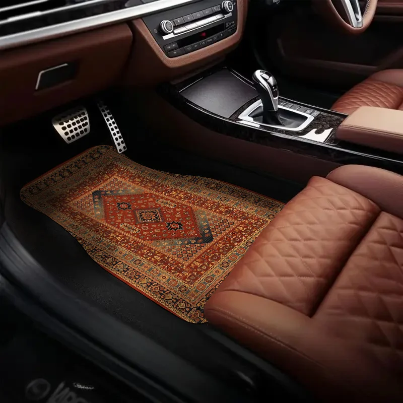 4pcs Bohemian Pattern European Ethnic Car Rubber Mats, Universal Carpet, Easy To Clean Interior Accessories, Synthetic Rubber Ma