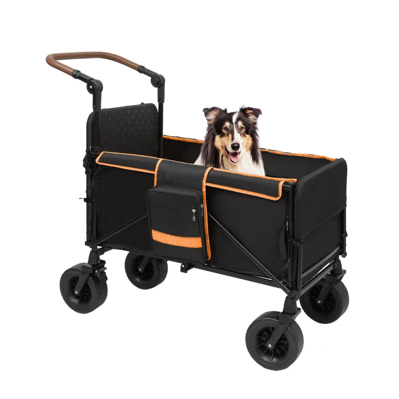 

2026 New：Paw Dog Wagon Medium Large Dogs up to 200lbs | All Terrain Foldable Large Pet Stroller with Ramp & Tailgate