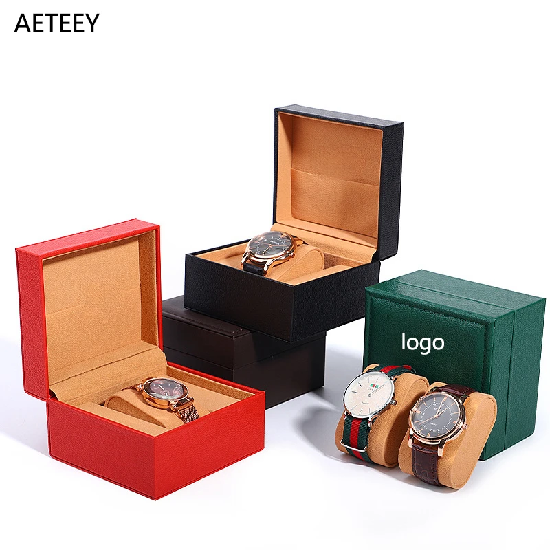 Free Customized Logo Pu Flip Single Watch Case Packing Box Jewelry Storage Watch Organizer Boxes Large Volume Wholesale Price