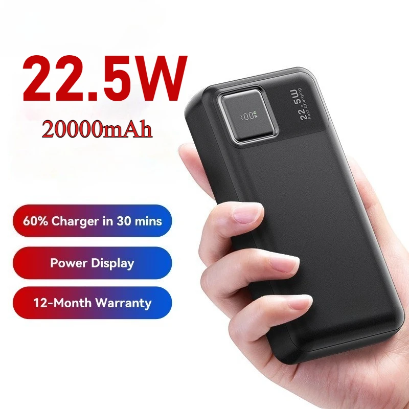 

22.5W Fast Charging Power Bank 20000mAh Large Capacity External Battery for IPhone Xiaomi Samsung Camping Lights Spare Battery