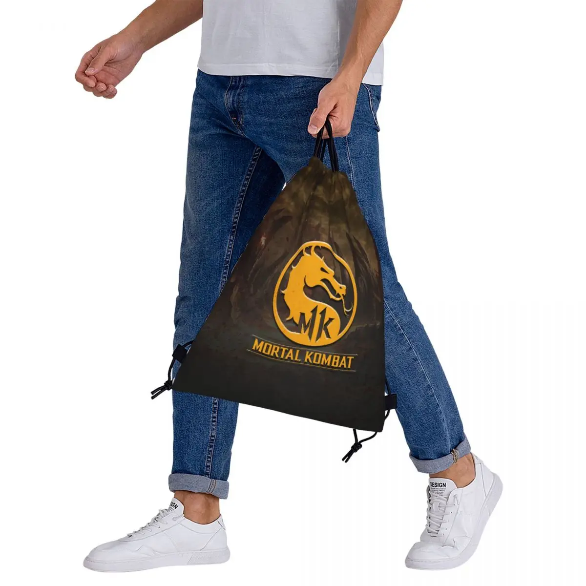 モータルコンバットロゴバックパックファッションポータブル巾着バッグ靴バッグブックバッグ旅行学生用