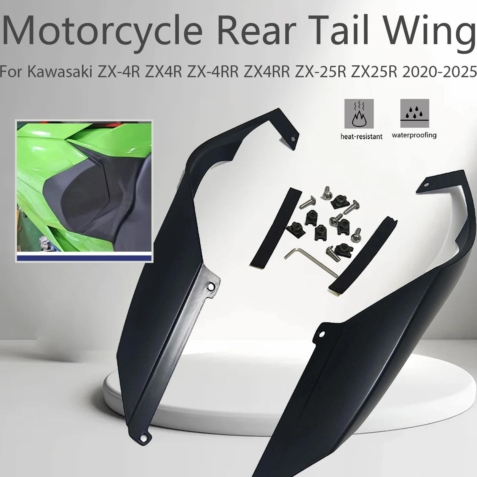 Motorcycle Rear Tail Wing Rear Spoiler Aerodynamic Winglet Fairing For Kawasaki ZX-4R ZX4R ZX-4RR ZX4RR ZX-25R ZX25R 2020-2025