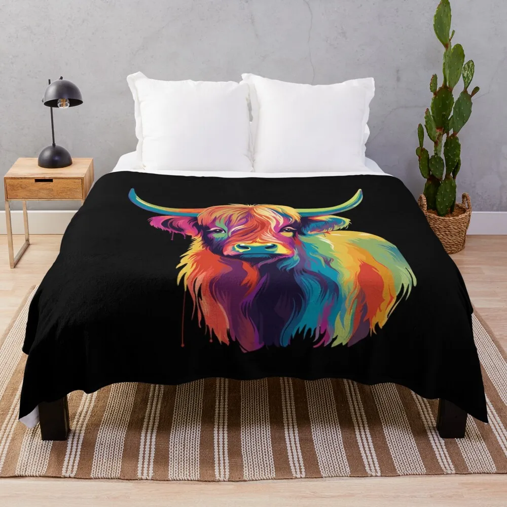 

Colorful Pop Art Highland Cow Throw Blanket valentine gift ideas Loose wednesday Blankets