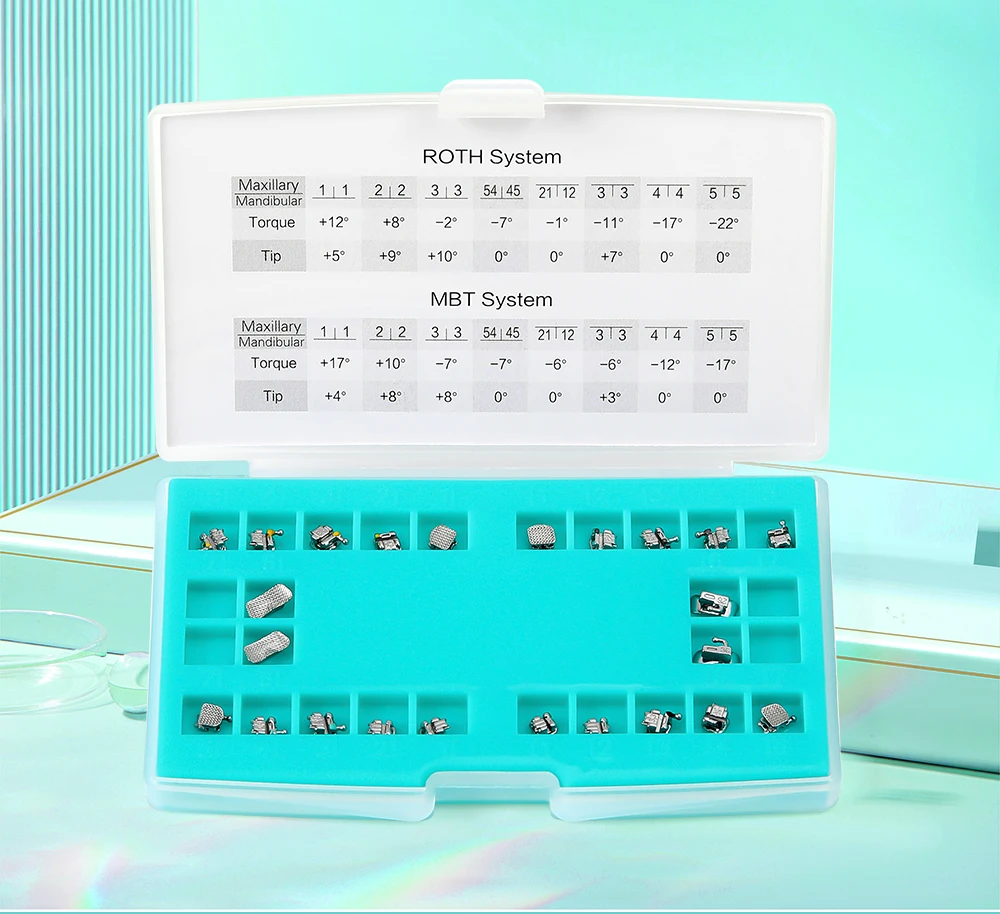 5 Packungen Azdent Dental Kieferorthopädische Zahnspangen Passive Selbstligierende Brackets mit Bukkalröhrchen Mini MBT Roth 0.022 Haken 345 Ortho-Werkzeug – Detail 12