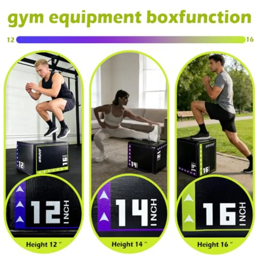 Home gym exercise box: foam black 3-in-1 adjustable-height for box jumps step-ups and plyometrics