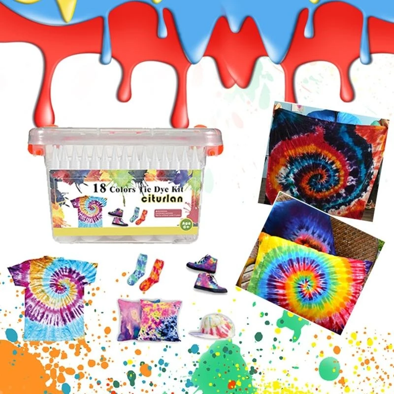 18 Color Tie Dye Clothing Graffiti Paint Rainbow Cold Water Tie Dye Set,Creative Painting Suit for Kids A
